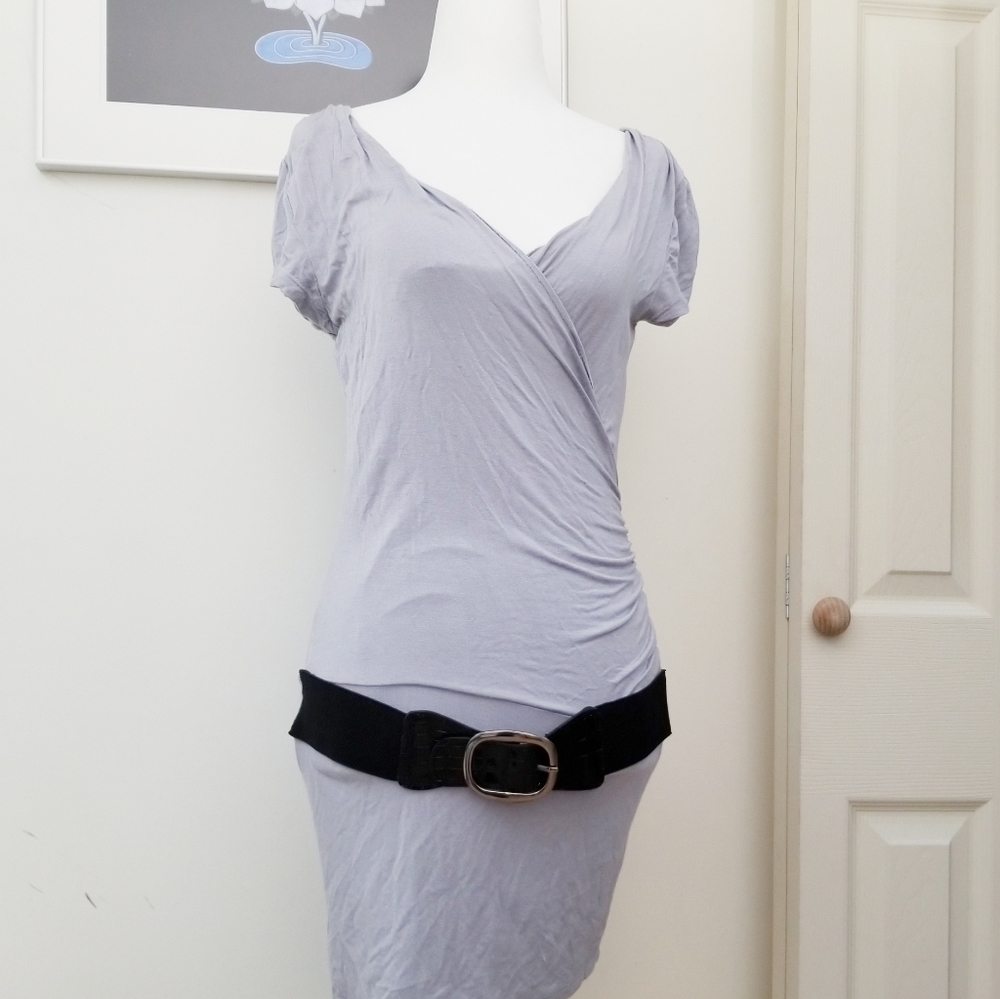 Gray V Neck Short Sleeves Mini Dress